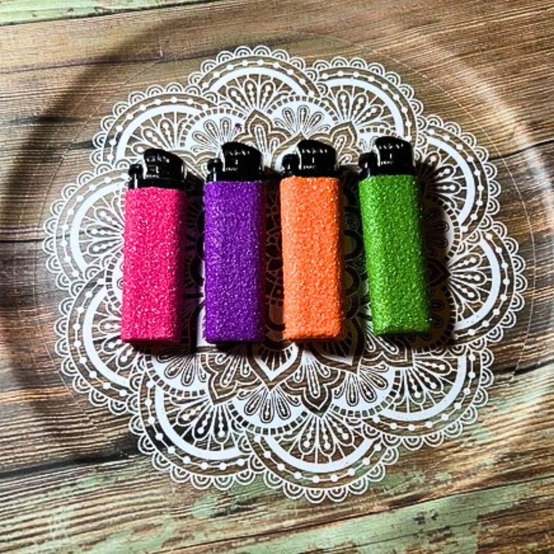 Neon Glitter Decorated Disposable Lighter Set of 4, Fun candle lighting tools