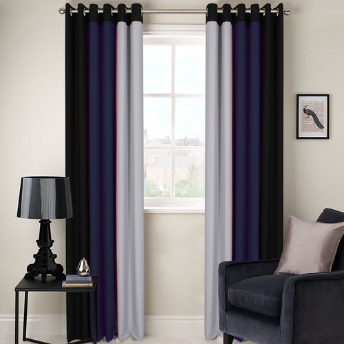 RING TOP FULLY LINED 3 TONE 160GSM READY MADE PAIR OF EYELET CURTAINS FREE P&P!! - Picture 5 of 12