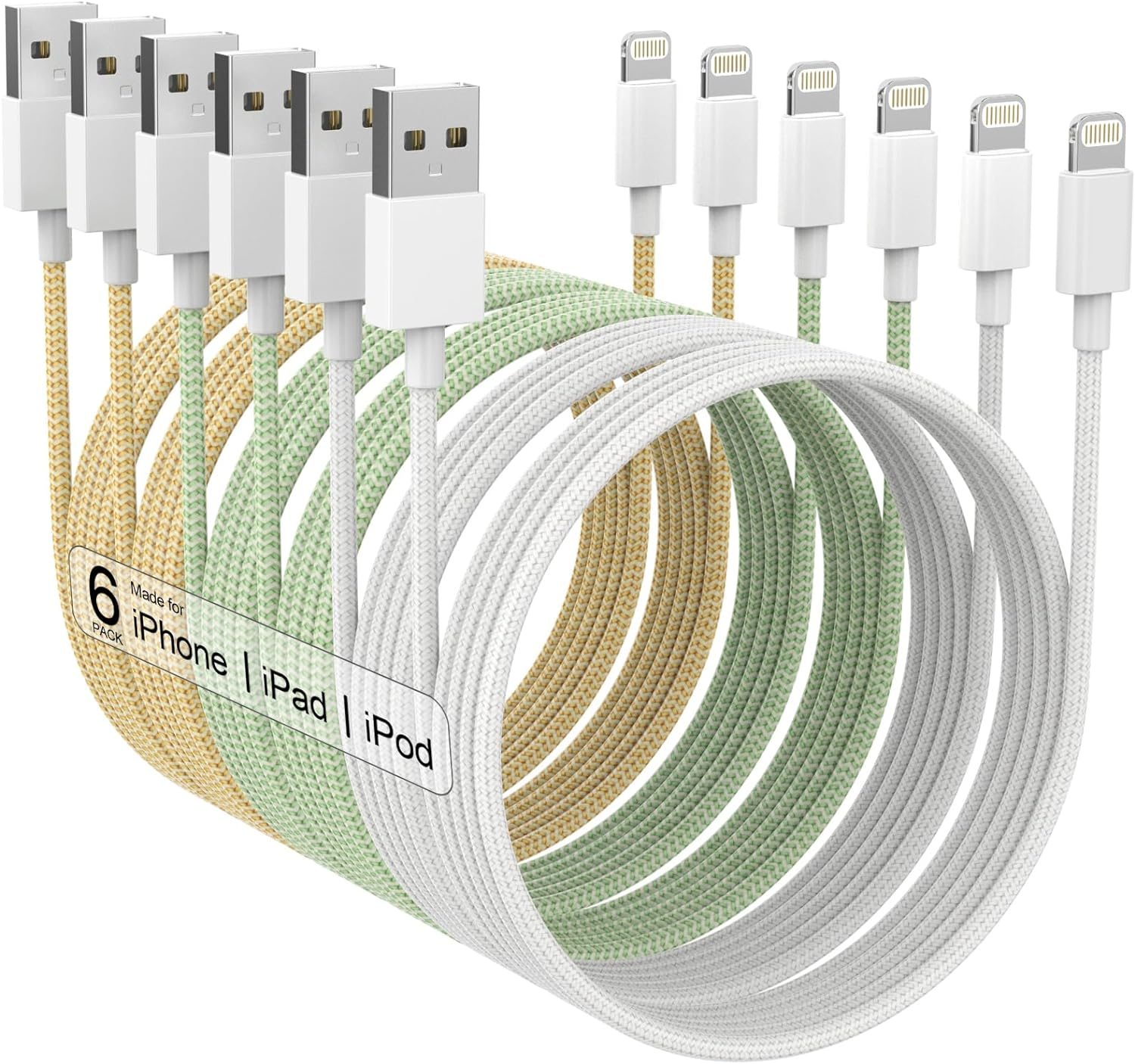 [Apple MFi Certified] Lightning Cable, 3 Ft to 10 Ft, 6 Ct;  New, Free Shipping-image
