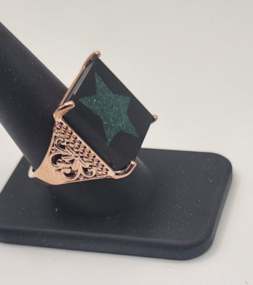 Elite Shungite  and Malachite Star  Brass Ring - Size 10