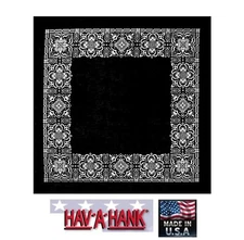 Hav a Hank USA MADE Black Paisley Open Center BANDANA Head Face Mask Neck Scarf