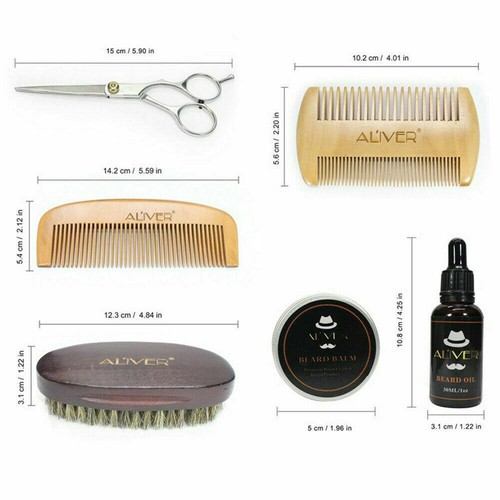 Men's Beard Care Grooming Shaving Set Shampoo Balm Oil Brush Comb Gift Kit 6pcs - Picture 3 of 9