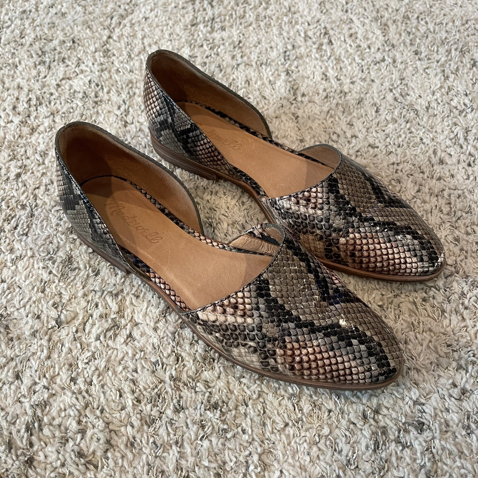 Madewell Flats The Marisa D'Orsay Snake Embossed Leather Casual Chic Shoes 7-image