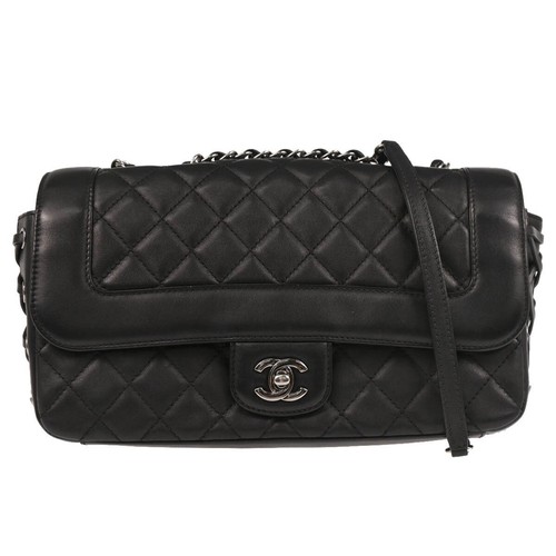 Chanel Black Lambskin Single Flap Shoulder Bag 185737