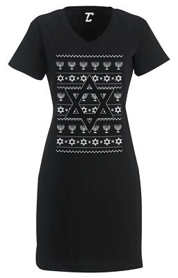 Star Of David Jewish Menorah Hanukkah Ugly Sweater Women's Dress