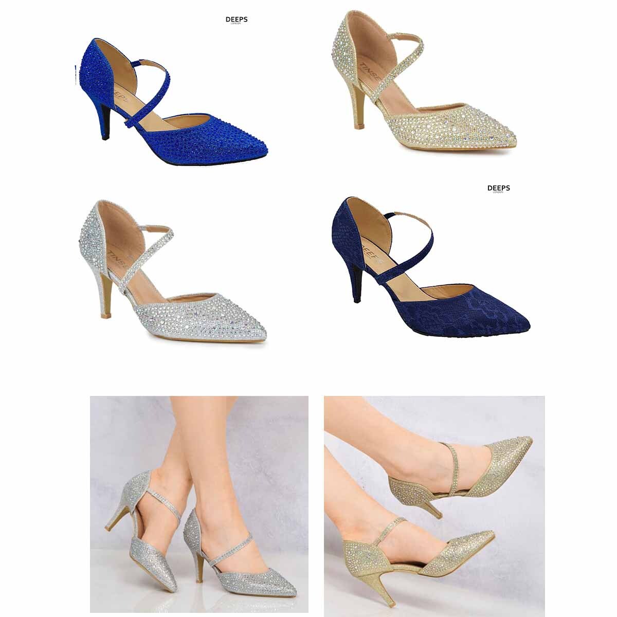 Womens Low Mid Kitten Heel Sparkly Diamante Ankle Straps Court Shoes Sandals  229 | eBay