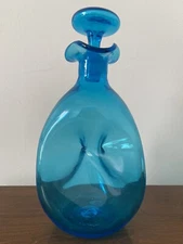 Vintage Blenko #49 Winslow Anderson Turquoise Pinched Glass Decanter w/Stopper