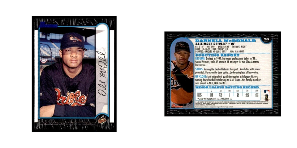 1999 Bowman Darnell McDonald Baseball Cards #76 - Image 3 of 3