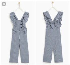 Zara Kid Girls Check Jumpsuit Blue 6082/982 Size 7 NWT