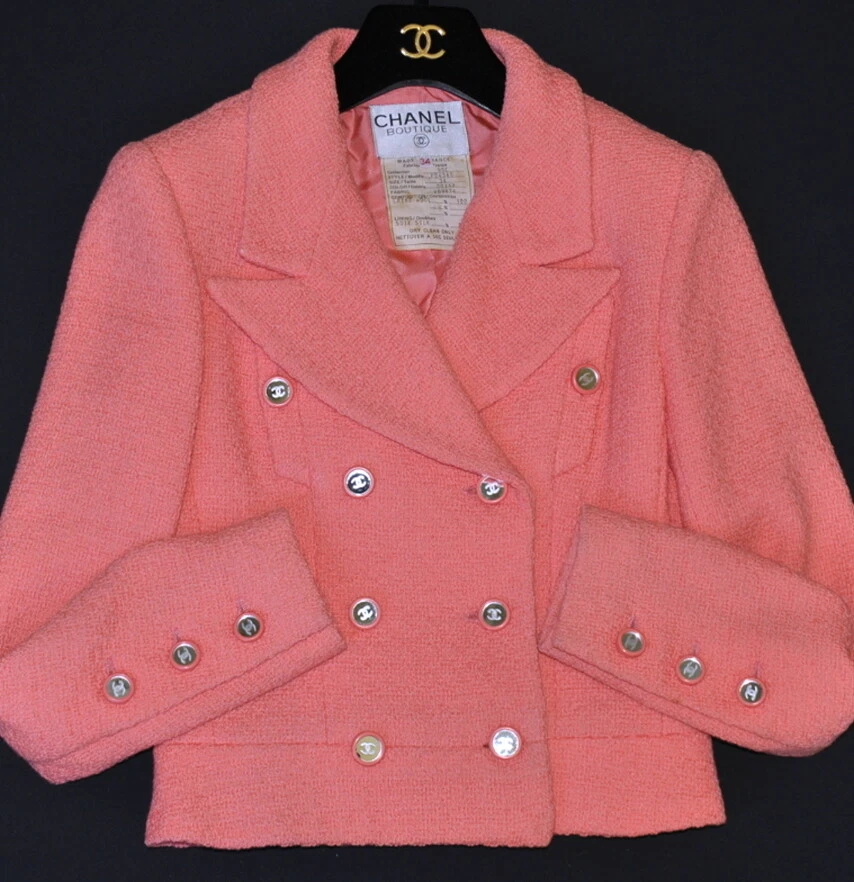 BLAZER GIACCA IN TWEED CHANEL 1995 ICONICA VINTAGE BARBIE ROSA 34 PEZZO DA COLLEZIONE!