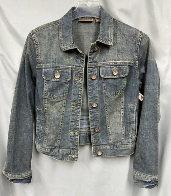 NEW Arizona Jean Jacket Womens Sz M Blue Denim Button Up Cotton