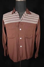 Rare Vintage Marching Men 1950's Rayon Gabardine Print Shirt Size Medium