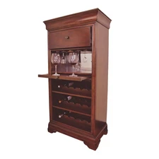 Chestnut Bar Cabinet with Wine Glass Rack and Bottle Storage