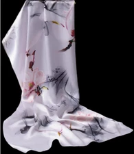 100% Silk Scarf Women neckerchief long Shawl Wrap floral pink red gray MY200-15