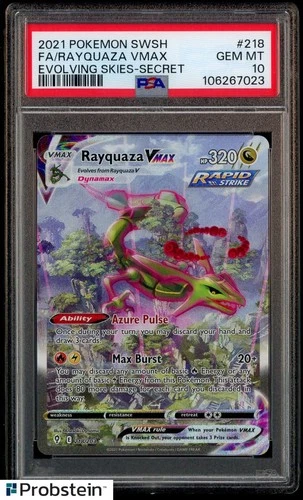 2021 Pokemon SWSH Evolving Skies Secret #218 FA Rayquaza VMAX PSA 10