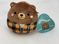 Squishmallows OMAR The Brown Bear 5" Plush  Orange Plaid Flannel Autumn Fall