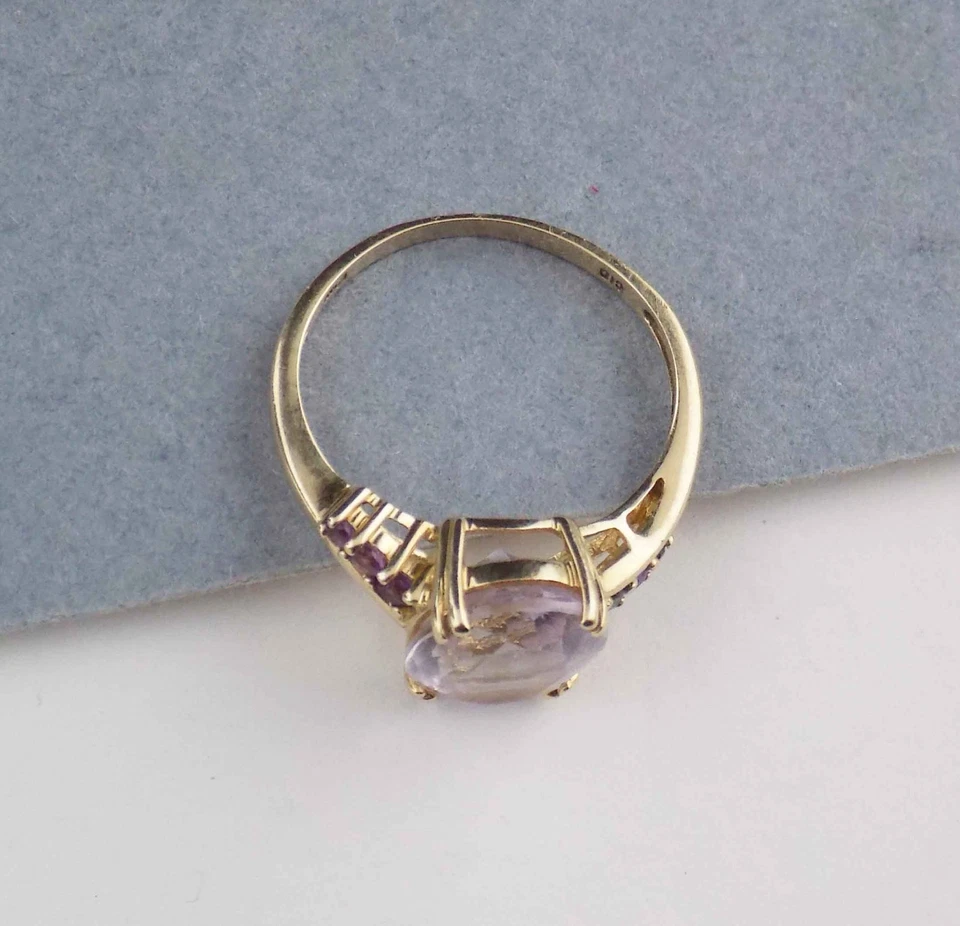 Anillo de cuarzo rosa oro 10K talla 8,5, CID 3,4 g, detalles amatista, Clyde Duneier Foto 3 de 4