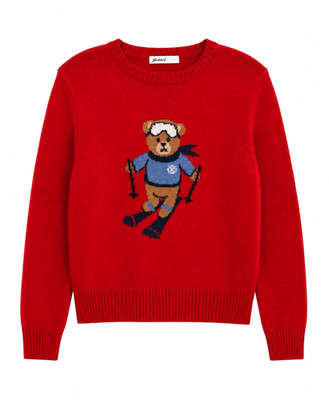 Subdued Red Ski Bear Graphic Knit Sweater Novelty Après-Ski Y2K