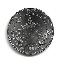 World Coins - Bahamas $1 Dollar 1974 CuNi Coin KM# 65 UNC From Set Conch Shell