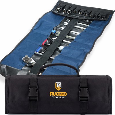 32 Pocket Tool Roll Organizer - Wrench & Pouch Includes Pouches for 10 Socket...