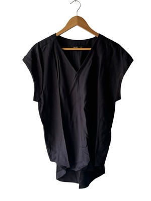 Simply Vera Wang Size XL Black V-Neck Cap Sleeve Rayon Blend Linen Look Top