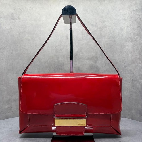 Max Mara Glass Leather One Shoulder Bag Red, Italy Made, Minimalist Clutch Style