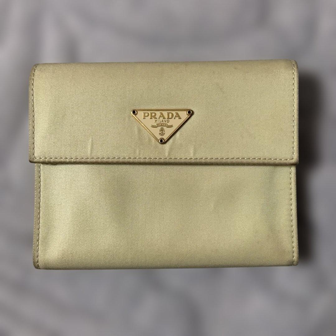 PRADA Tessuto Nylon Trifold Wallet Gold Tone Triangle Logo Italy 5.1x4.1x0.8"