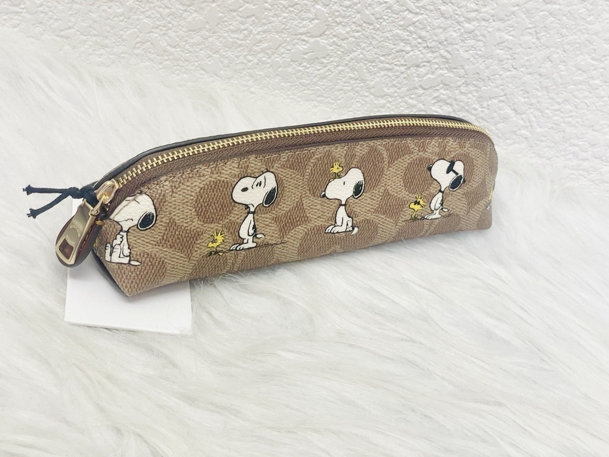 Coach X Peanuts Pencil Case In Signature Canvas With Snoopy Print