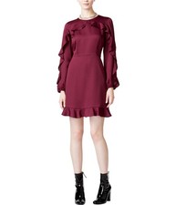 maison Jules Womens Ruffle Fit & Flare Dress, savorywine, 14