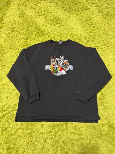 Vintage 90s Warner Bros Looney Tunes Sweatshirt Size XL Black