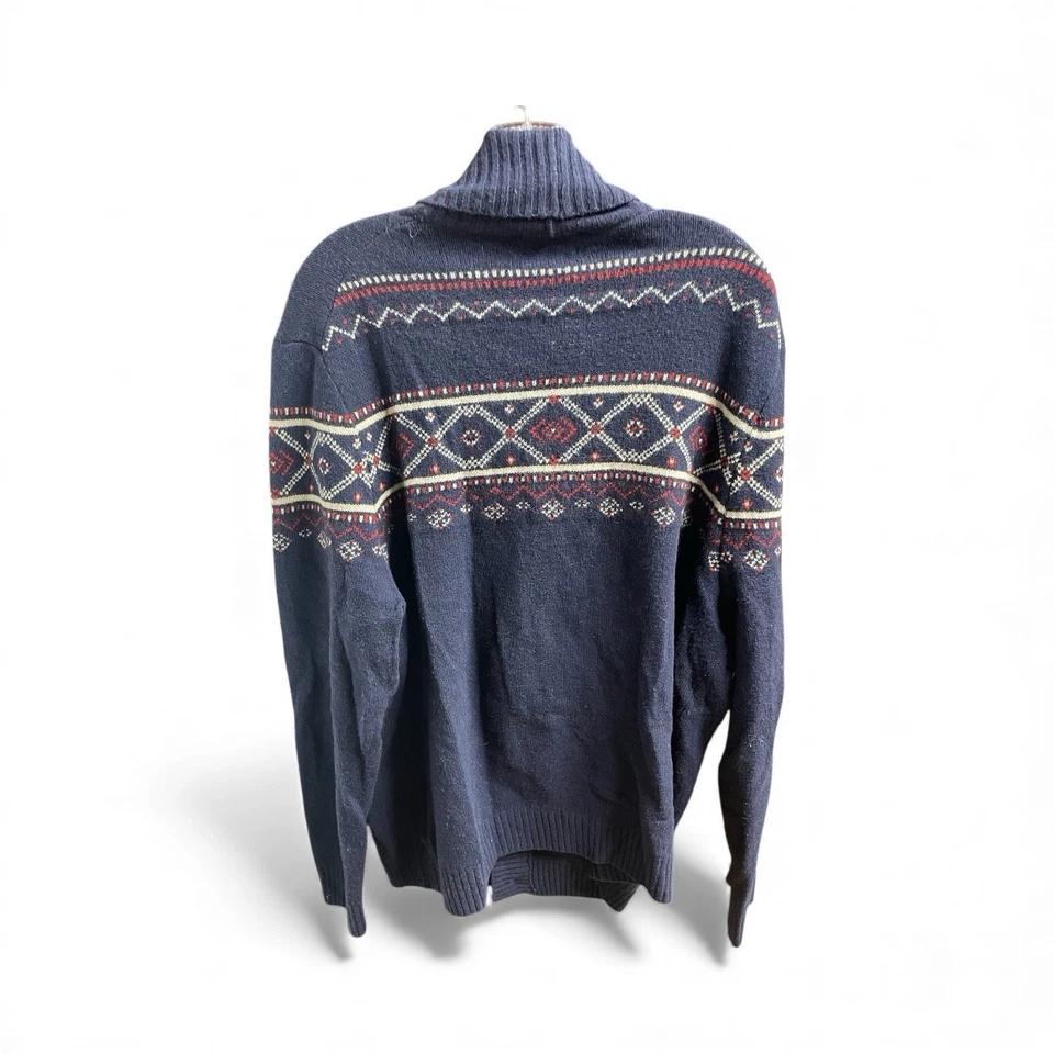 Brooks Brothers 男式羊毛披肩 Fair Isle 纽扣开衫毛衣 XL 码蓝色 — 第 2/4 张图片
