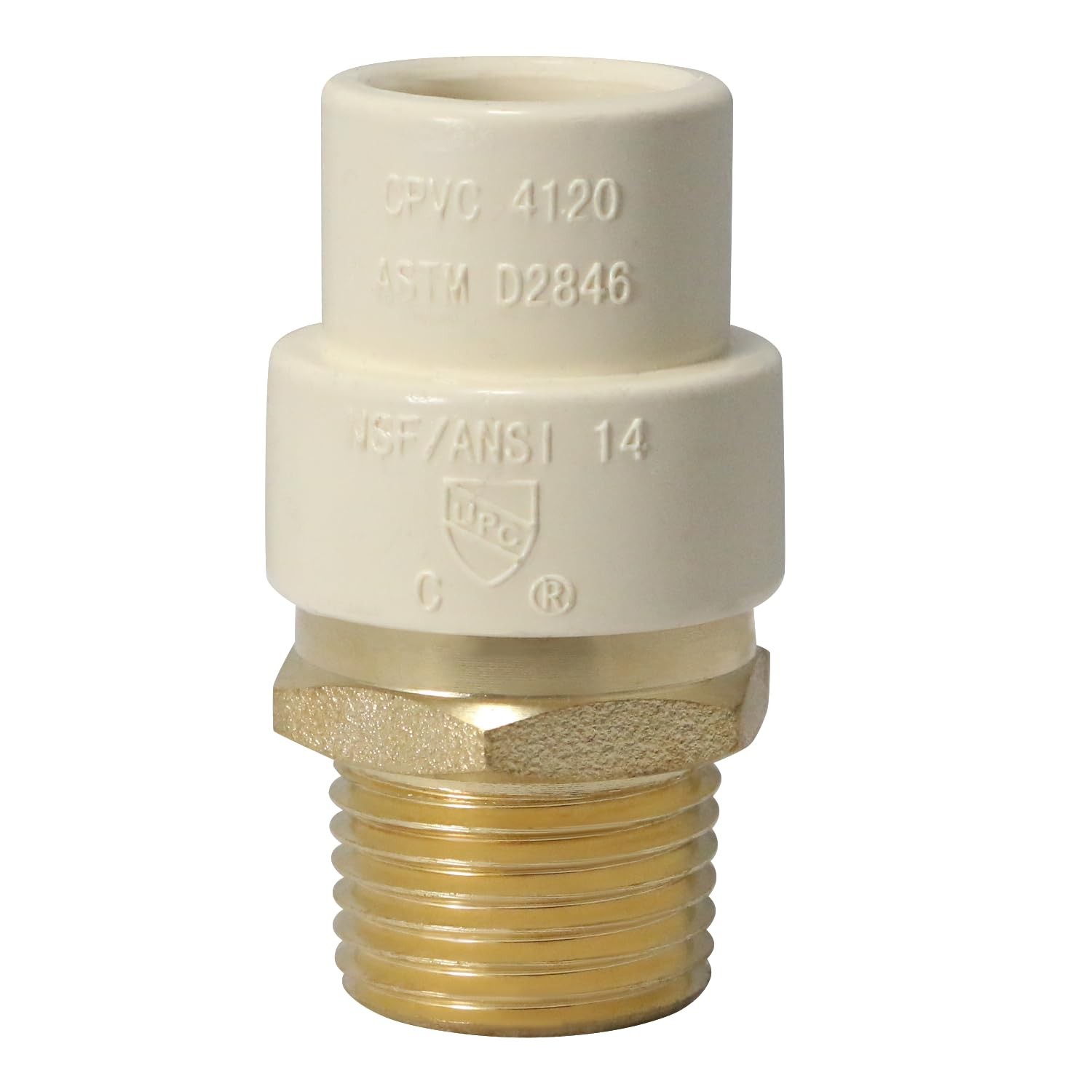 1 Pack Male To CPVC Adapter 1/2 Inch NPT x 1/2 CPVC Brass Plumbing Fitting