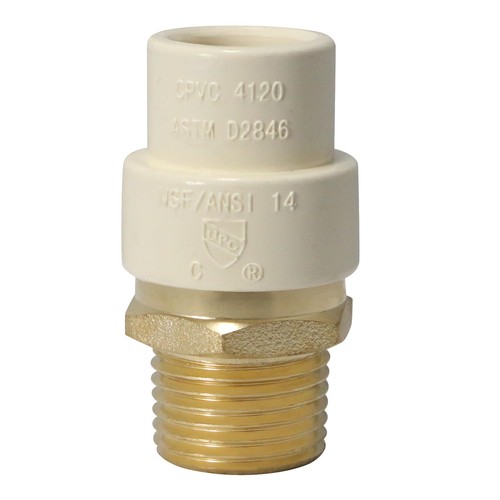 1 Pack Male To CPVC Adapter 1/2 Inch NPT x 1/2 CPVC Brass Plumbing Fitting