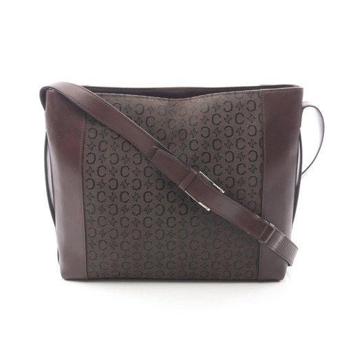 CELINE Macadam Canvas Leather Shoulder Bag Dark Brown Used Authentic