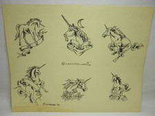 Vintage 1981 Guideline tattoo supply "Unicorns" tattoo flash. Fair condition.