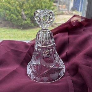 Clear Glass Cut Decorative Bell with Heart Pattern and Glossy Finish