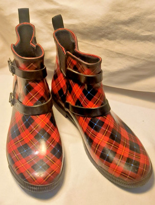 Cougar Red plaid Ankle Wellies Sz. 11 Black Strap Waterproof Canada