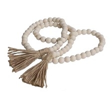 Farmhouse Beads 58in Wood Bead Garland with Tassels, Rustic Country Boho Wall