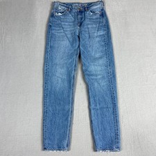 American Eagle Womens 4 Long Mom Jeans Medium Wash High Rise Straight Leg Blue