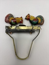 Vintage Tin Litho Metal Rooster Chicken Pecking Hand Squeeze