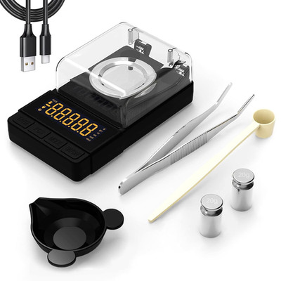 Digital Milligram Scale 50G/0.001G, Compact Mg Scale, 2 X 20G Weights | Black Po