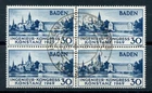 GERMANY BADEN  Allied Occ (French Zone - Baden) 1949 Used Block of 4 FDC pmk