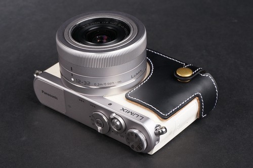Genie Echtleder Vollkamera Tasche für Panasonic GM1 GM1S 12-32 Objektiv offen - Bild 7 von 7