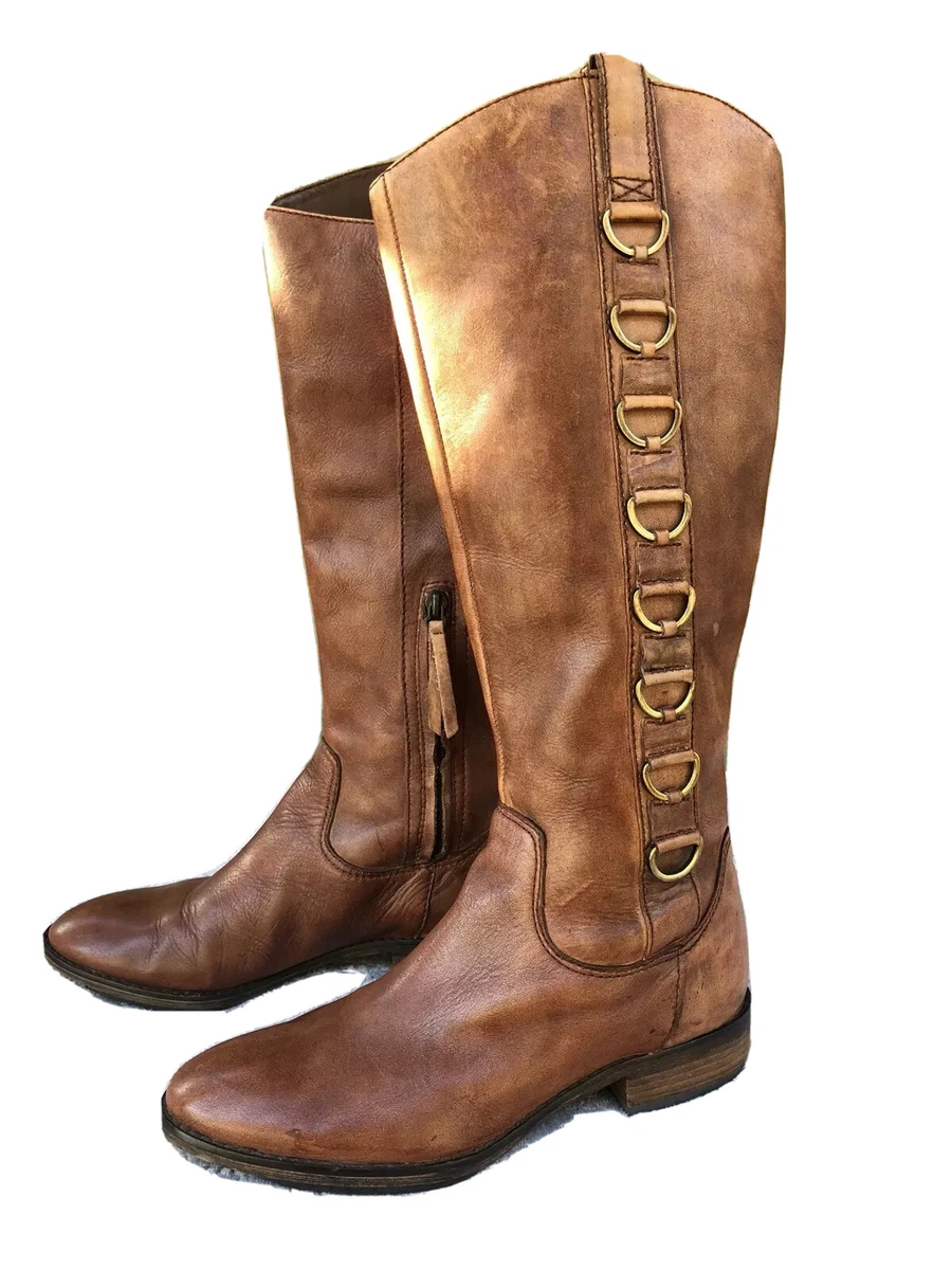 Ann Taylor Loft Perry D Ring Leather Flat Riding Boots Women US 7 5M Calf Knee