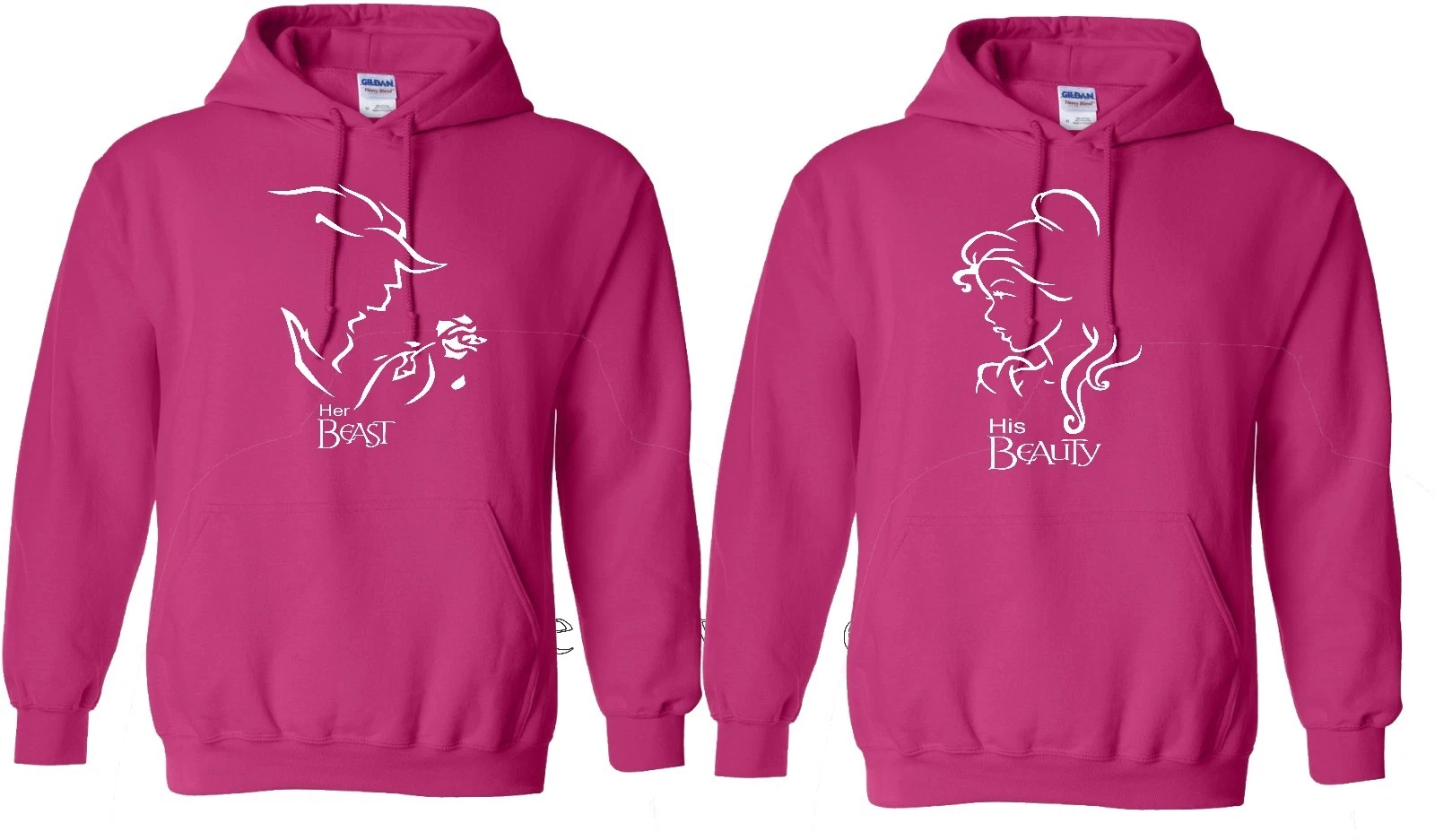 Felpa con cappuccio His Beauty And Her Beast San Valentino carina abbinata S 3XL