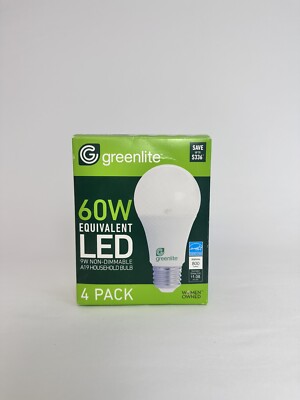 Greenlite LED 4 Pack 9W 60W Equivalent Light Bulbs 800 Lumens A19 Non-Dimmable