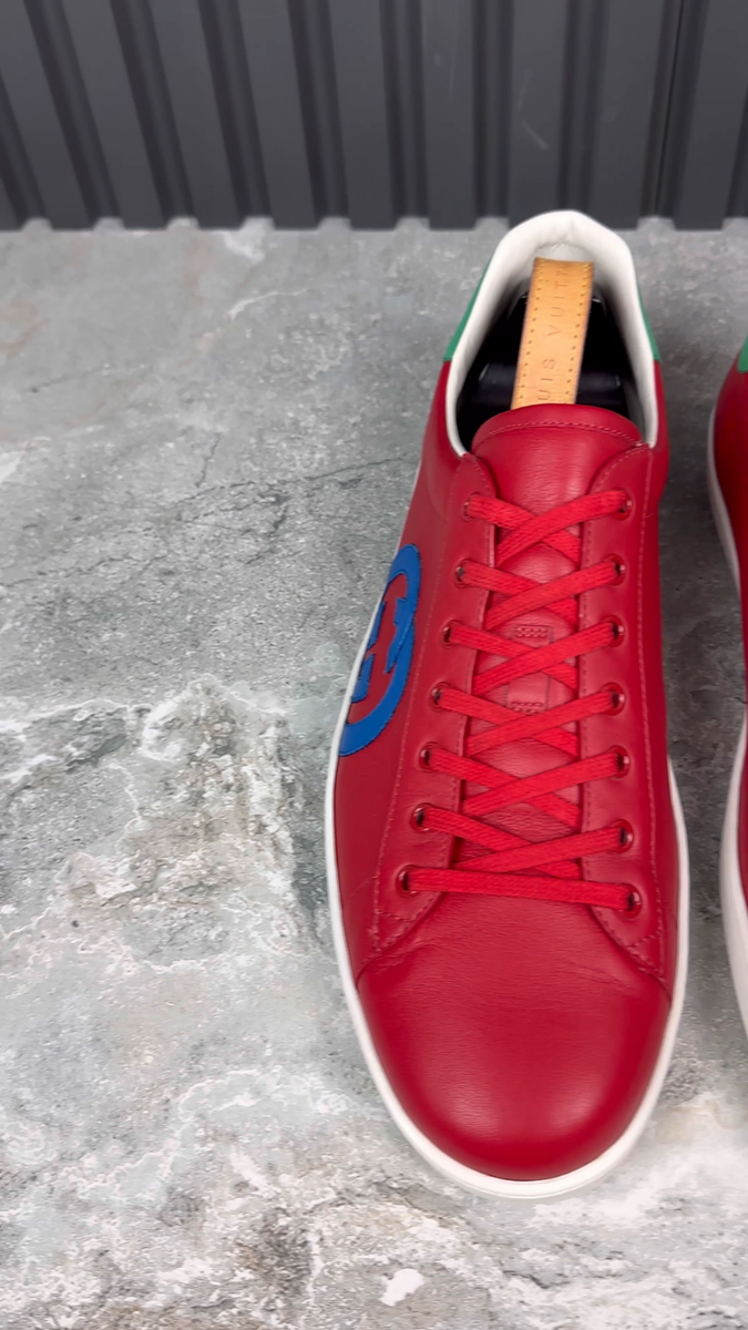 Gucci Ace Interlocking Low-top Sneakers Red Leather 14.5 G or 15