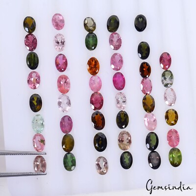 Multi Color Tourmaline 6x4mm Oval Shape Faceted Natural Gemstones 46 Pcs Lot