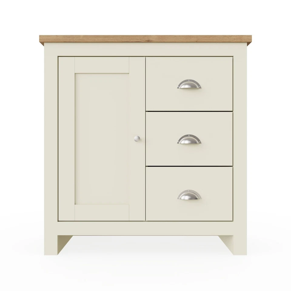 Sideboard Cabinet Living Room Multi Unit 3 Drawers Storage Cupboard Cream Oak