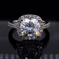 2.35TCW Cushion Moissanite Halo Proposal Engagement Ring In Solid 950 Platinum